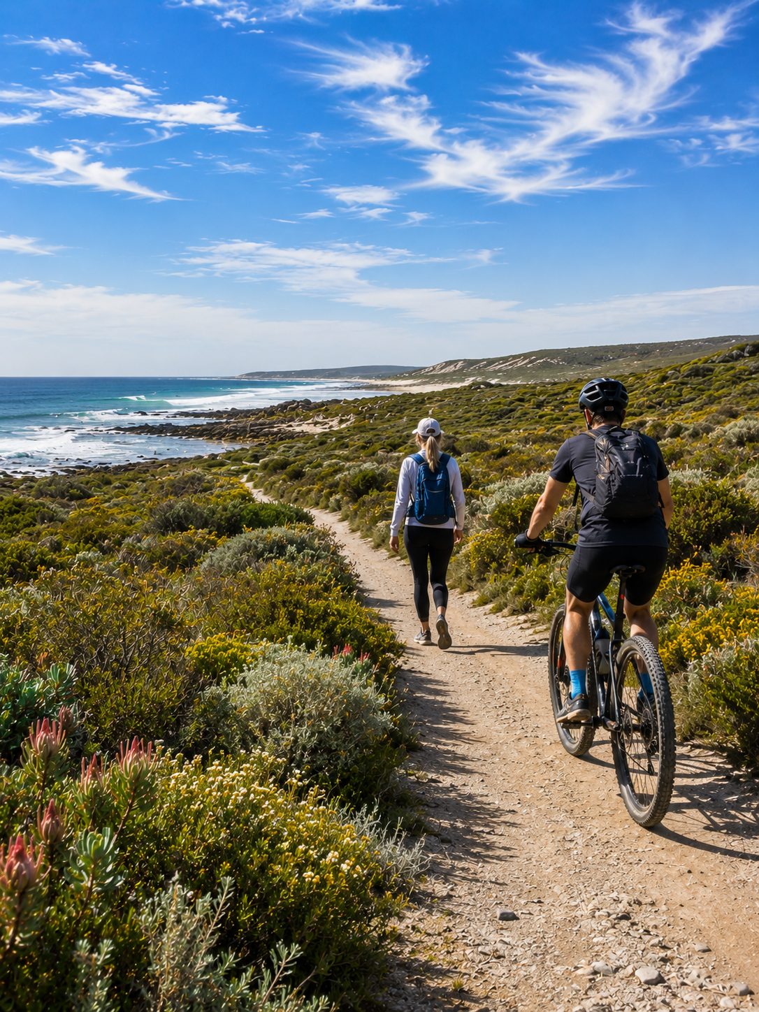 Walking and cycling on the coastal path near Struisbaai